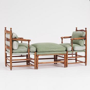 A pair of Gustavian 'Gripsholm' armchairs and an ottoman by J. Hammarström (master 1794-1812).