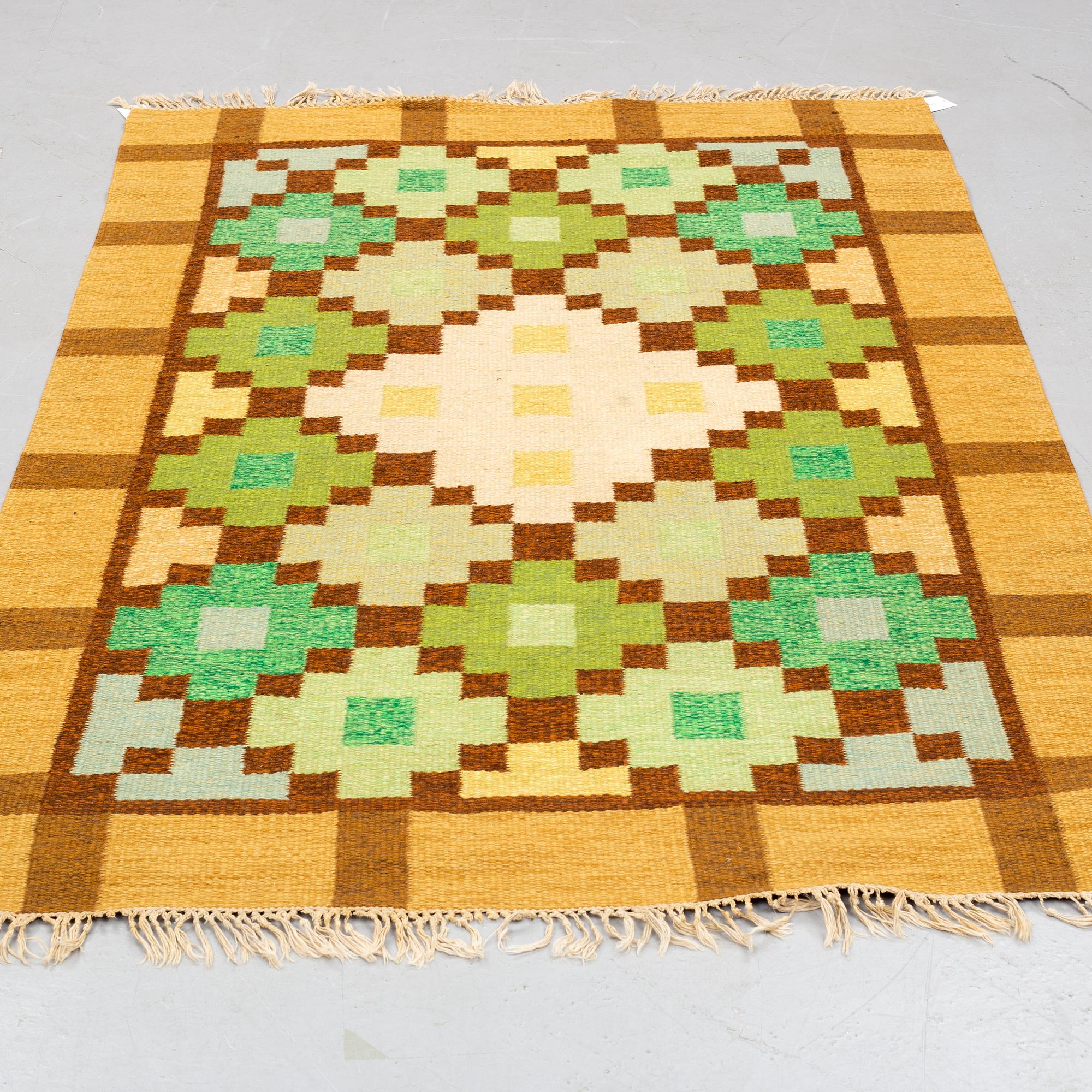 Anne-Marie Boberg, a carpet, flat weave, ca 201 x 134 cm, signed AMB.