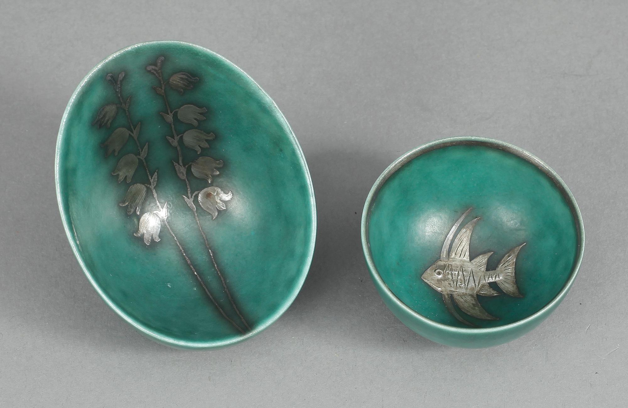 MINIATYRER, 2 st, stengods, "Argenta", Wilhelm Kåge, Gustavsberg.