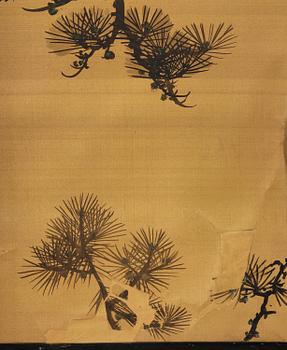 A Japanese two fold screen, Byobu, early 20th century, by unknown artist, signature perhaps to be read as Sakuho.