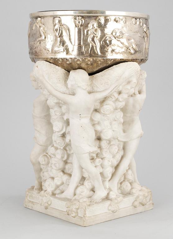 A silver and alabaster jardinière by K Anderson (silver) and Adolf Jonsson (alabaster), Stockholm 1919.