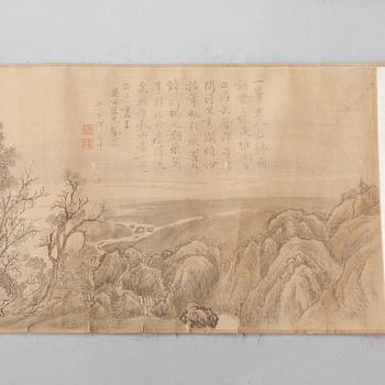 A scroll, ink and color on silk. After YUN SHOUPING (1633-90), signed. 20th century copy.