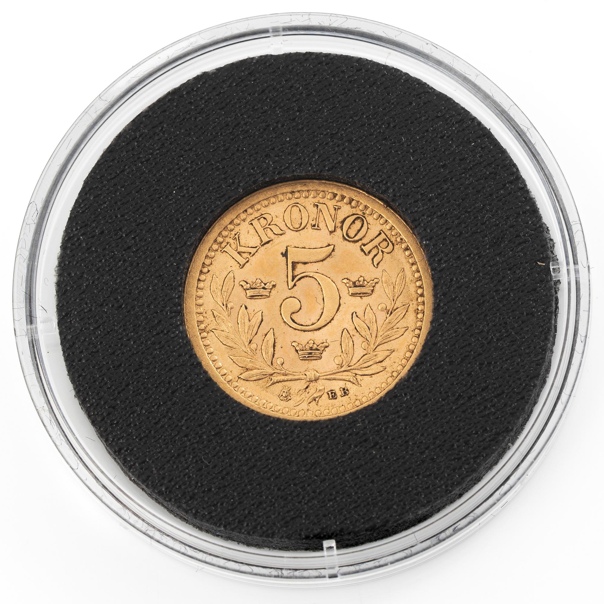Gold coin, Oscar II, 5 kronor, 1899.