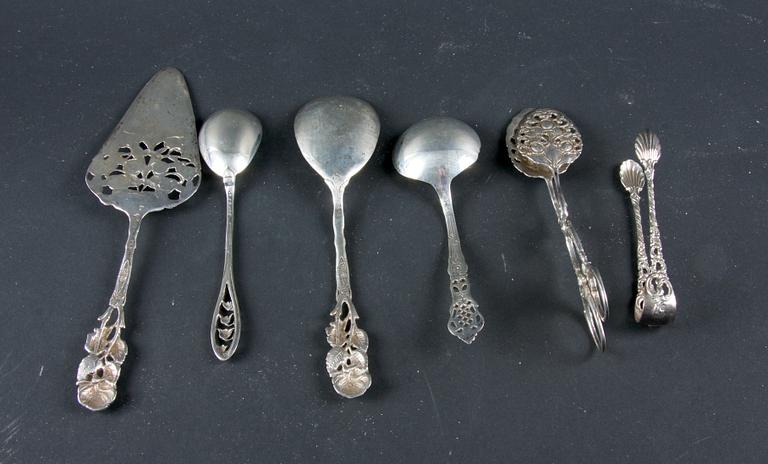 PARTI BESTICK, 6 delar. Silver, importstämplar mm.