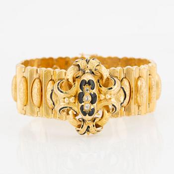 Bracelet, 18K gold with enamel and old-cut diamonds, LL&C Göteborg, 19th century.