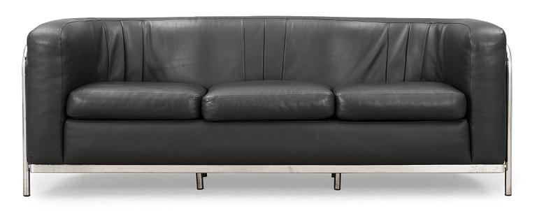 A Jonathan De Pas, Donato d'Urbino & Paolo Lomazzi 'Onda' grey leather and chromed steel sofa, Zanotta, Italy.