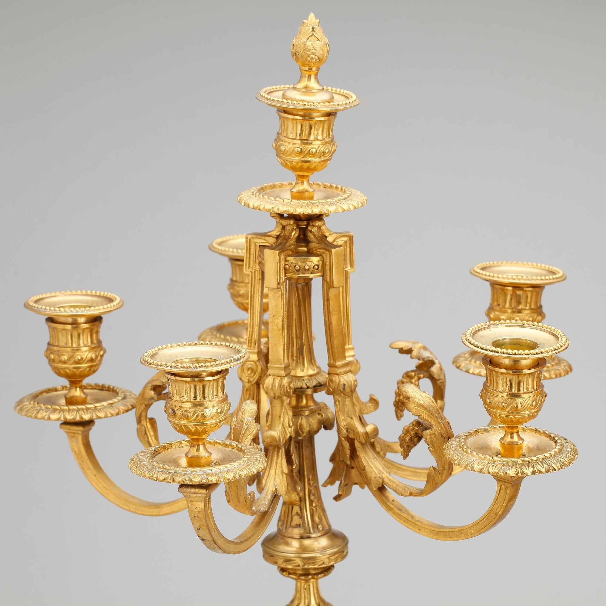 KANDELABRAR, ett par, förgylld brons, Louis XVI-stil, 1800-talets andra hälft.
