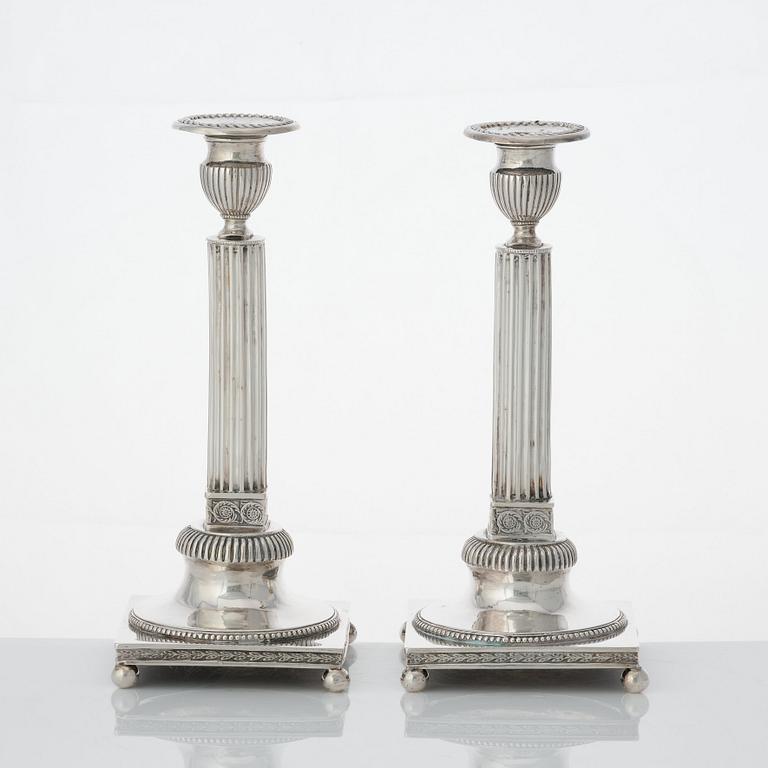 A pair of Swedish Gustavian silver candlesticks, mark of Johan Ekholm, Stockholm 1796.