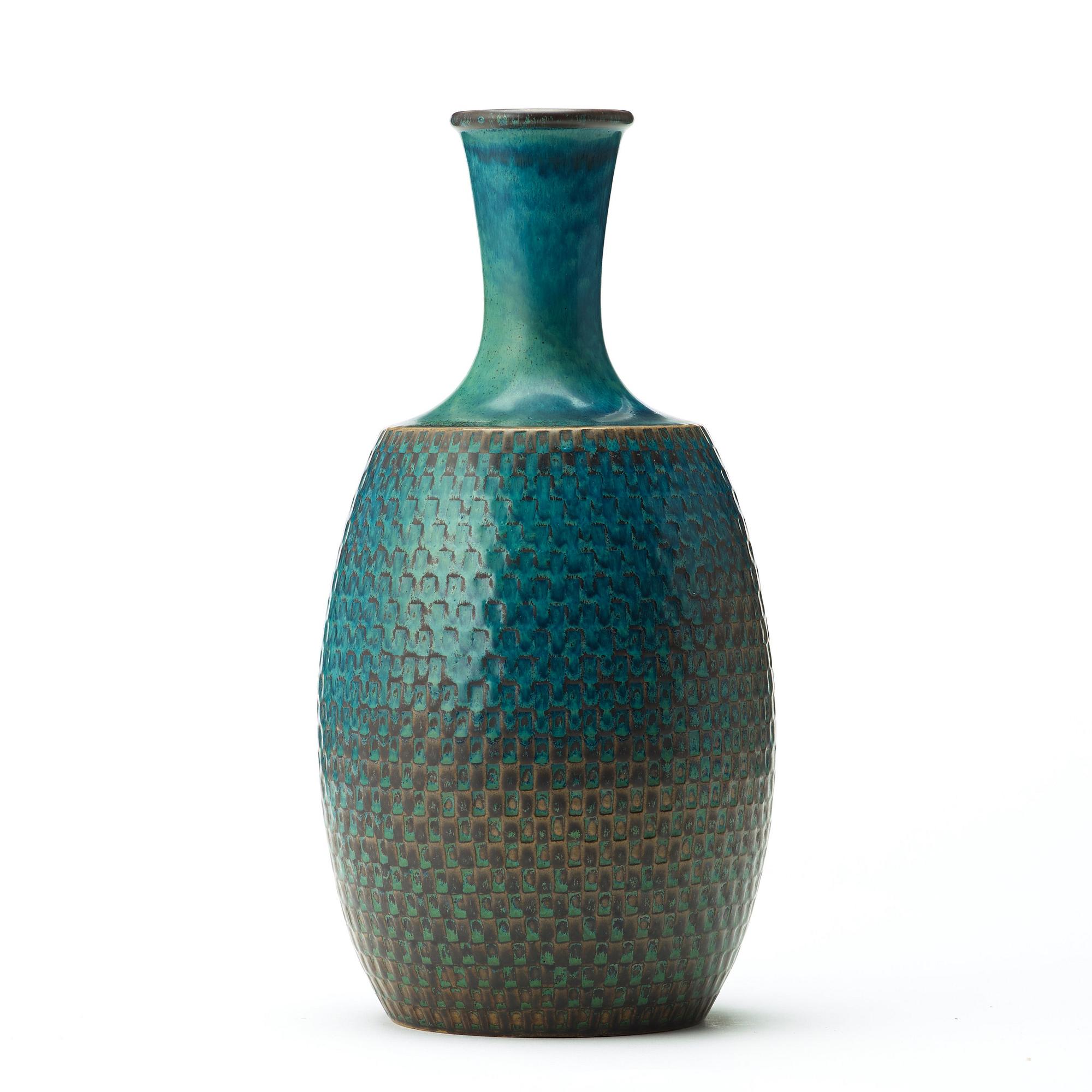 Stig Lindberg, A Stig Lindberg turqouise glazed stoneware vase, Gustavsberg Studio, Sweden 1964.