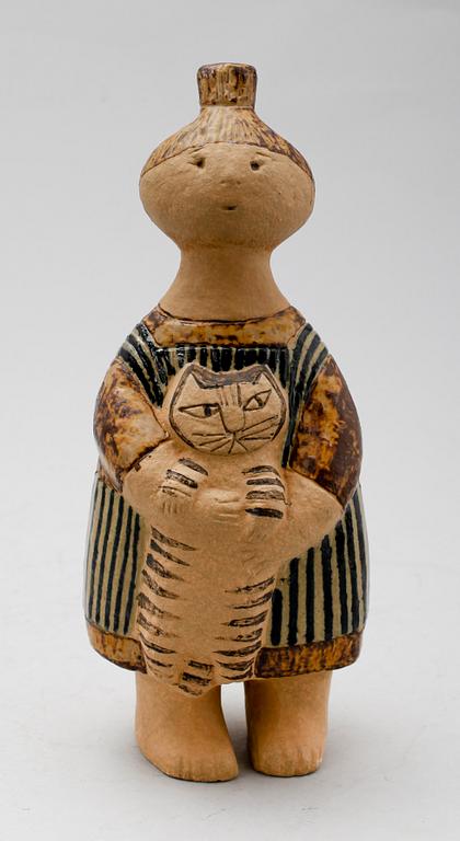 FIGUR, stengods, "Stina med Katt", Lisa Larson, Gustavsberg, 1950-/1960-tal.