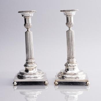 A pair of Swedish 18th century silver candelsticks, marks of Pehr Zethelius, Stockholm 1797.