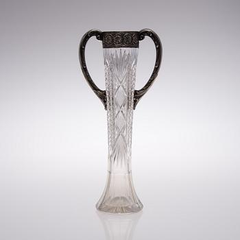 A RUSSIAN SILVER AND CUTGLAS VASE, cut glas and silver, 15th Artel, Moscow 1915-17.