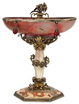 A Baroque-style agate and metal cup.