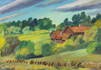 Göran Brunius, Summer Landscape with Red Cottages.