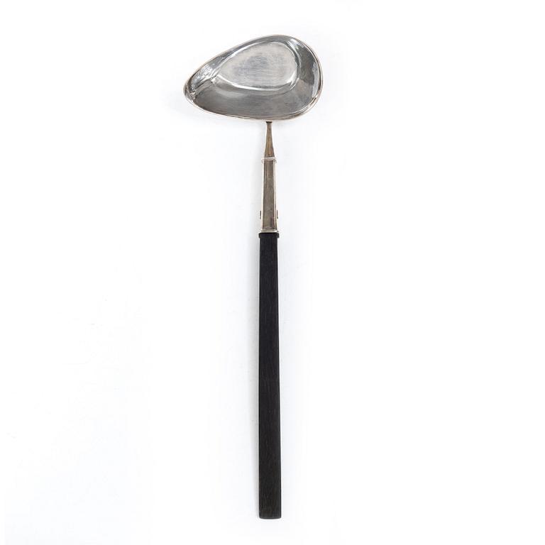 Claës E. Giertta, Soup ladle, sterling silver and wood, Stockholm, 1975.