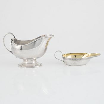 Two silver sauce boats, including Bendix Johan Schnee (active 1976-1822), Denmark.