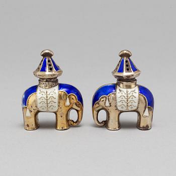 J TOSTRUP, a pair of silver and enamel salts. Oslo, circa 1930.