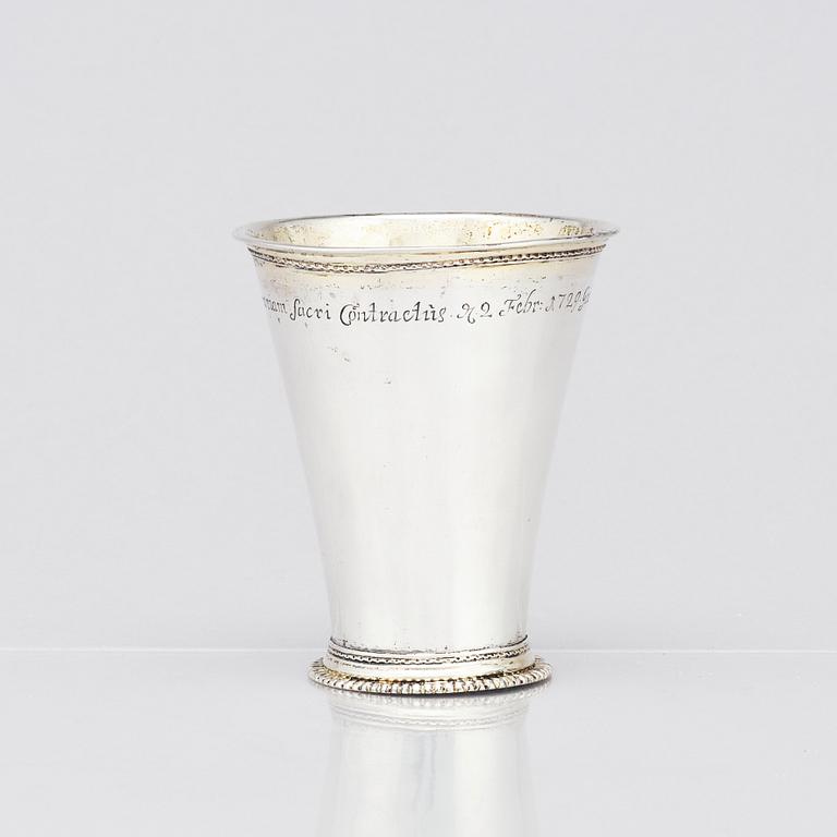 A Swedish 18th century parcel-gilt silver beaker, mark of Abraham Wirgman, Göteborg, 1722.