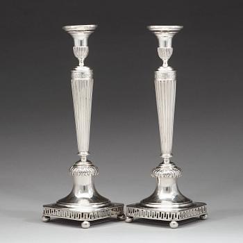 A pair of Swedish early 19th century silver candelsticks, mark of Jacob Hallardt, Stockholm 1811.