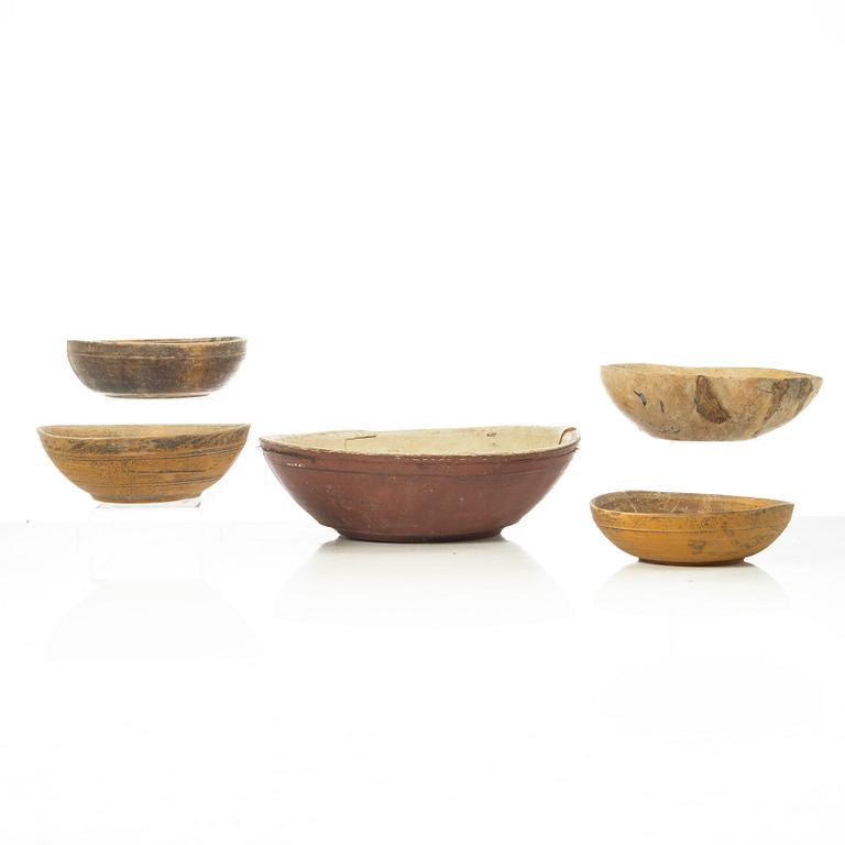Bowls, 5 pcs, folk art, 19th century.