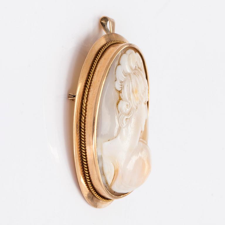 Hänge/brosch, 14K guld med snäckskalscamé.