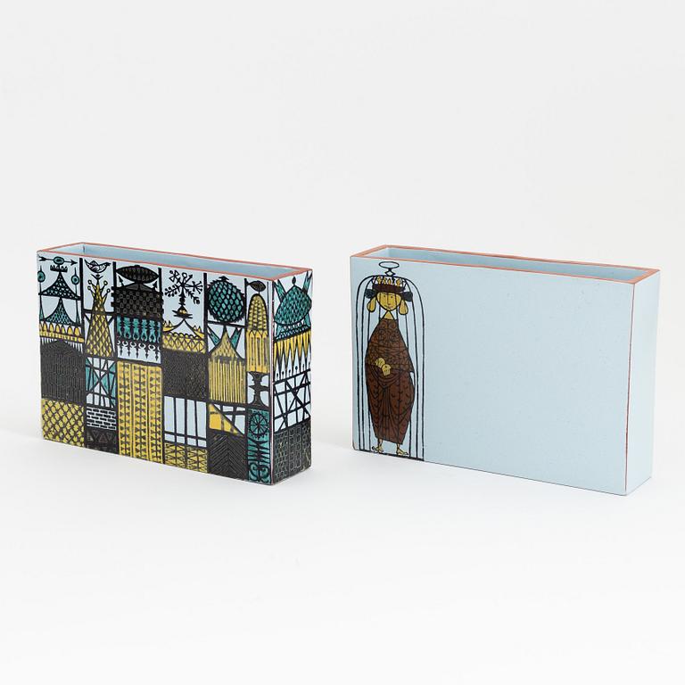 Stig Lindberg, two earthenware 'Karneval' vases, Gustavsbergs studio.