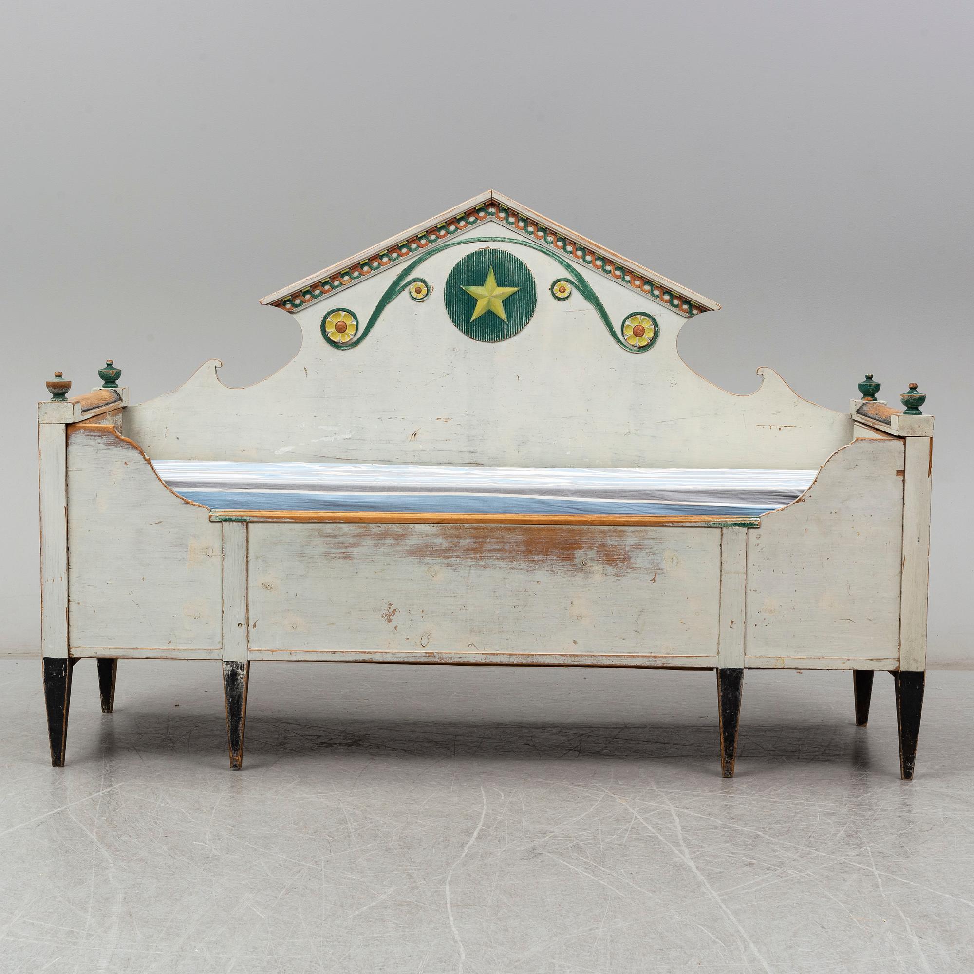 A first half of the 19th century folk art sofa, Hälsingland, Sweden.