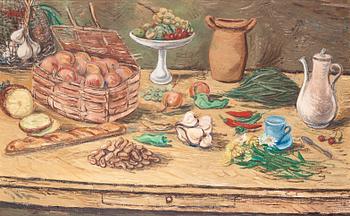 215. Otte Sköld, "Nature morte med kryddor, frukter och grönsaker" (Nature morte with spices, fruit and vegetables).