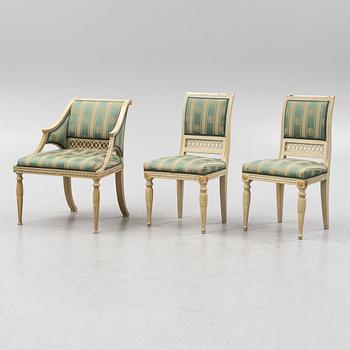 Seating group, 4 piece, Gustavian style from the 19th century.