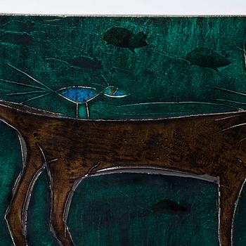 Rut Bryk, a stoneware wall plaque, "Cat", Finland 1950-60's.