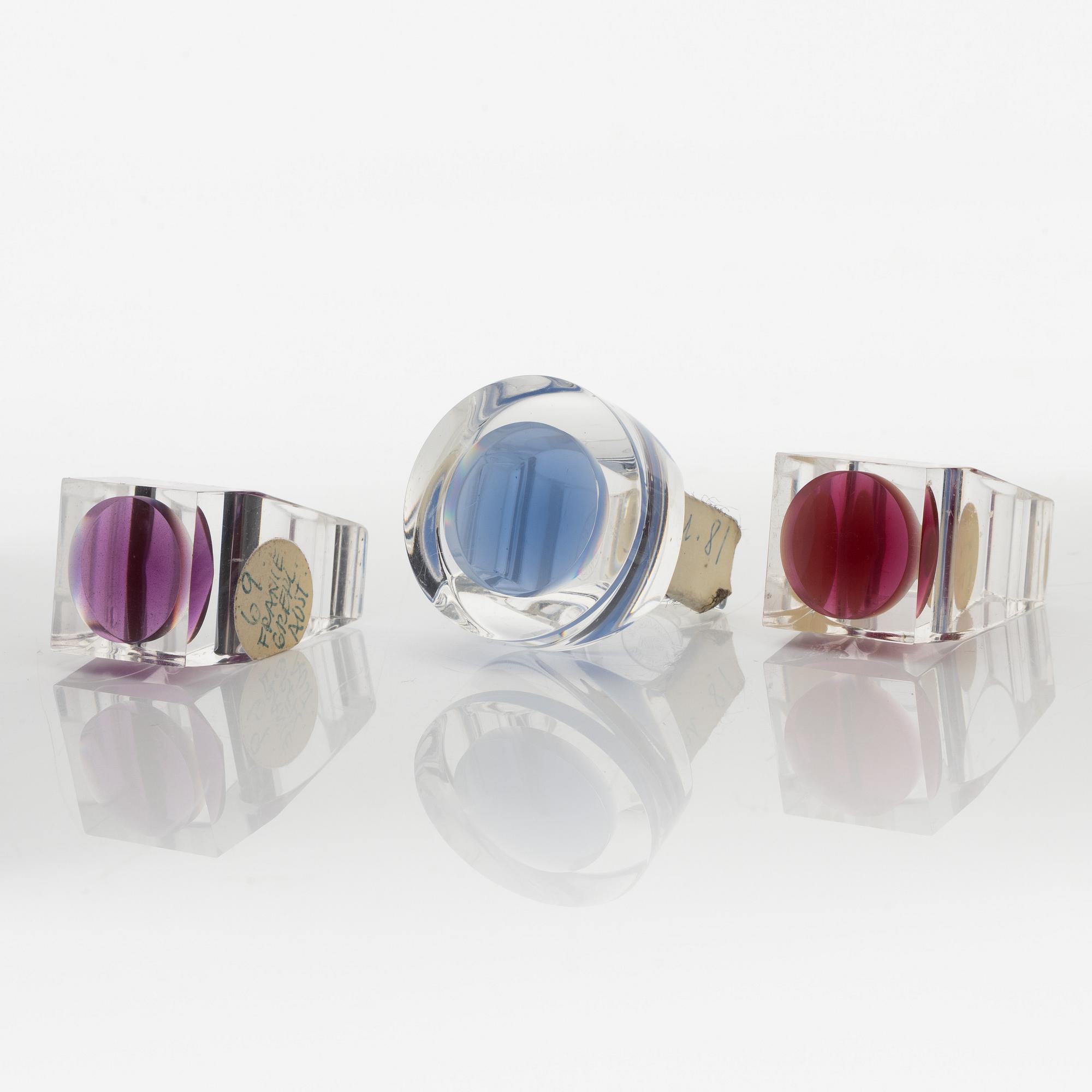 Siv Lagerström, three acrylic plastic rings, 1970s.