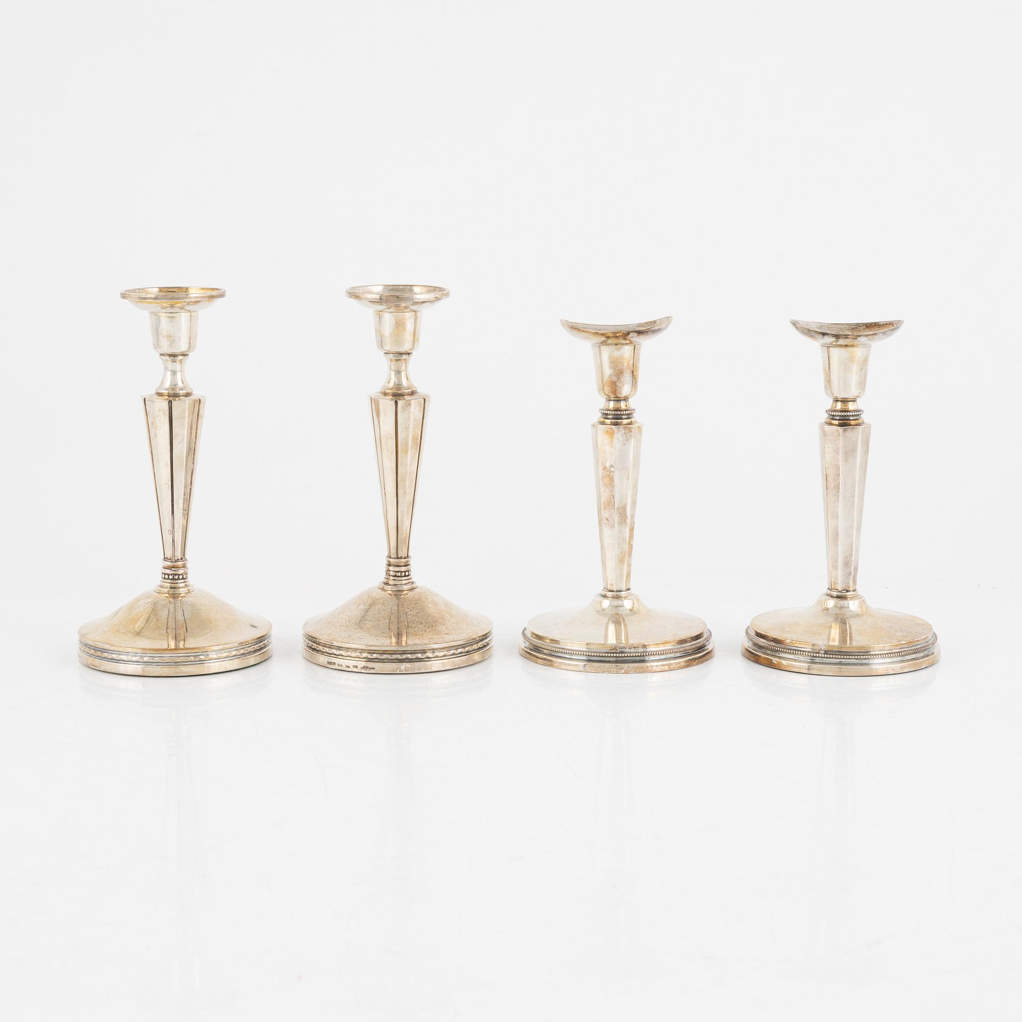 Ljusstakar, 2 par, silver, bl.a. Eric Löfman, Lidköping 1984.