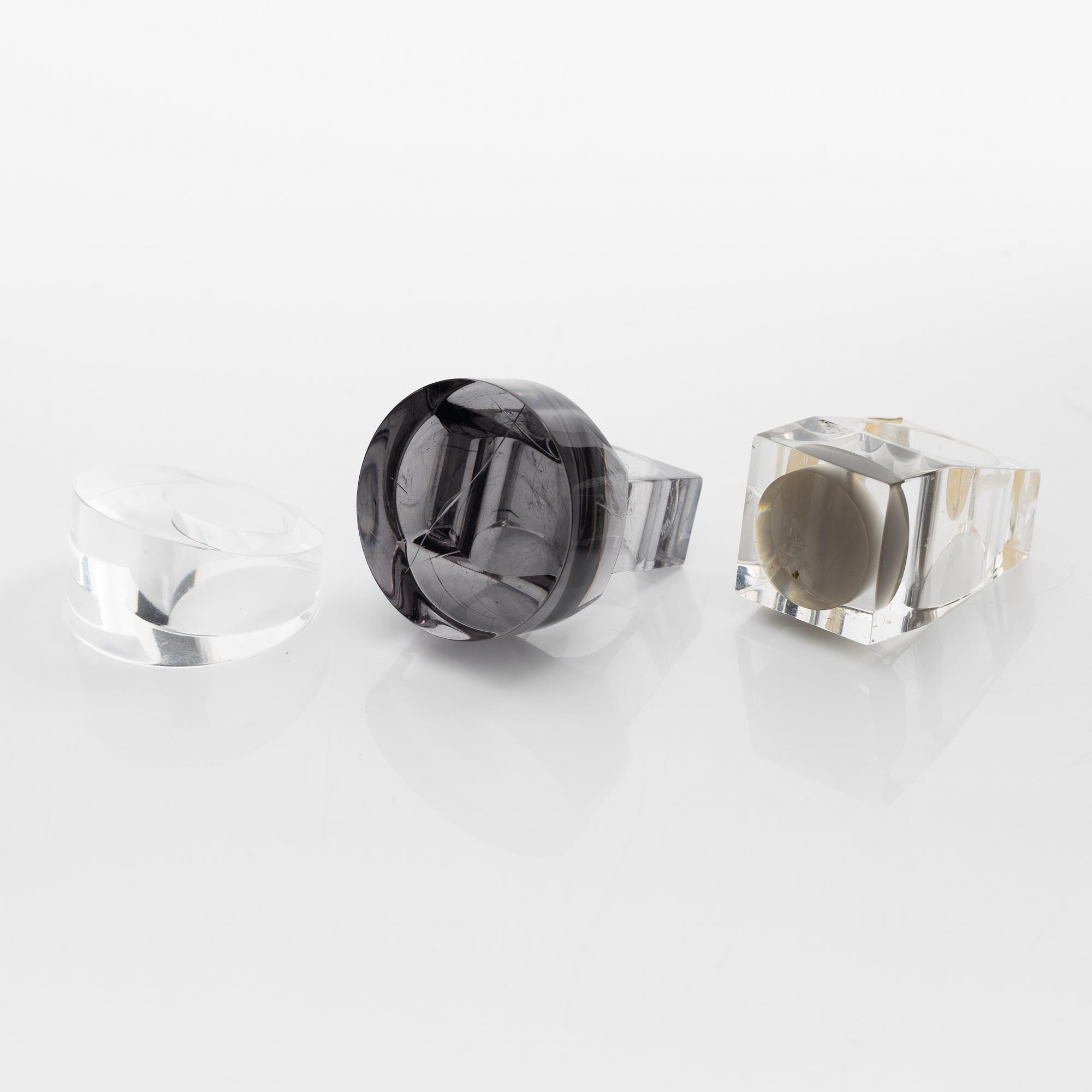 Siv Lagerström, three acrylic rings, 1970s.