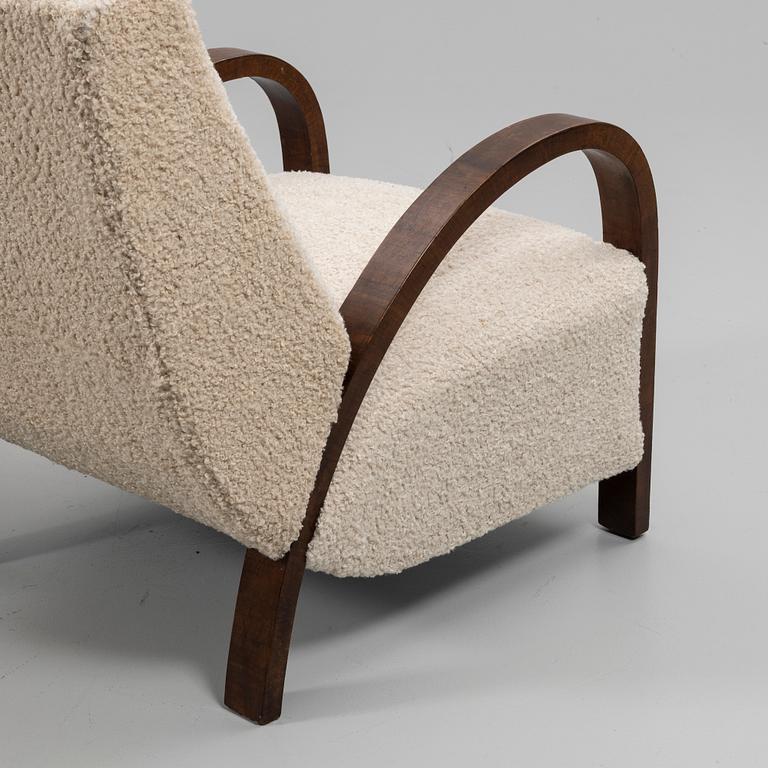 Armchairs, a pair, with footstool, Art Deco, first half of the 20th century.