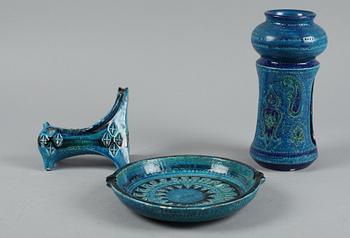 PARTI CHAMOTTERAT STENGODS, 3 delar, "Rimini blu", Aldo Londi för Bitossi, Italien 1960-tal.