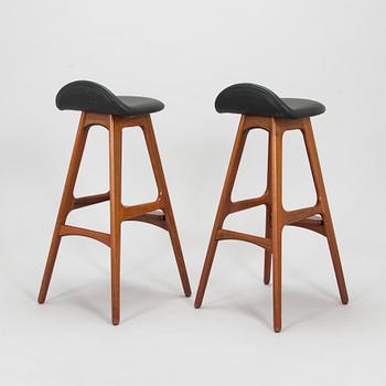 Erik Buck, a pair of 1960s 'OD-61' bar stools for Odense Maskinsnedkeri A-S, Denmark.