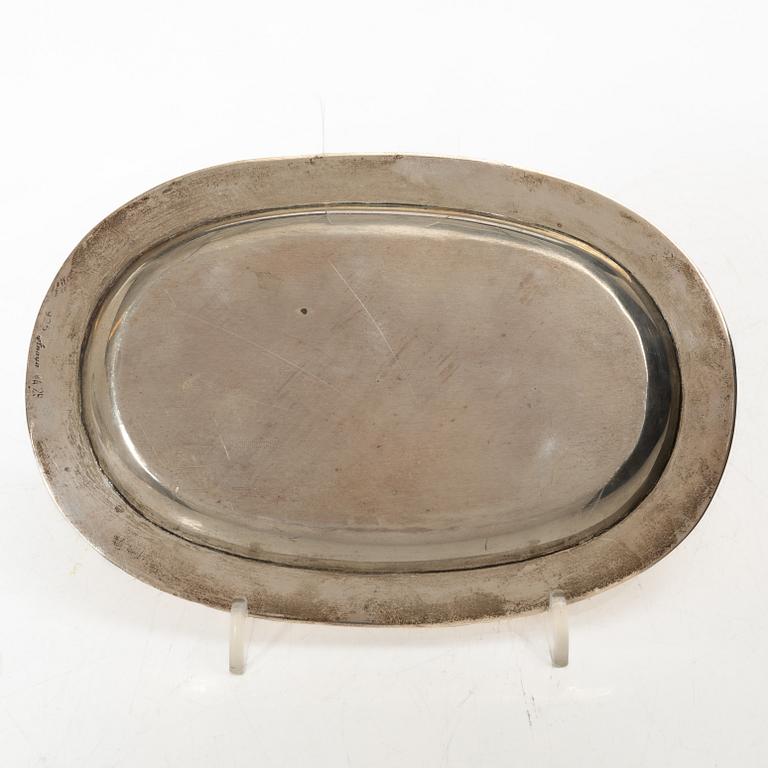 A silver sauceboat with tray and spoon, Anaya, Mexico, second half of the 20th Century.