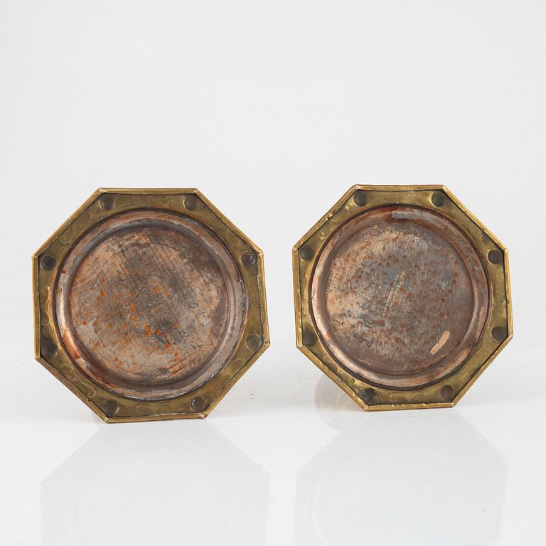 2+1 Baroque style Brass Candlesticks, early 20th Century.
