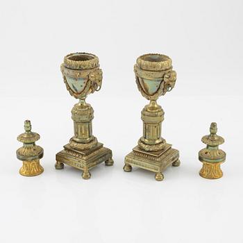 A pair Louis XVI-style gilt brass cassolettes, circa 1900.