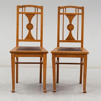 Six early 20th century oak chairs.