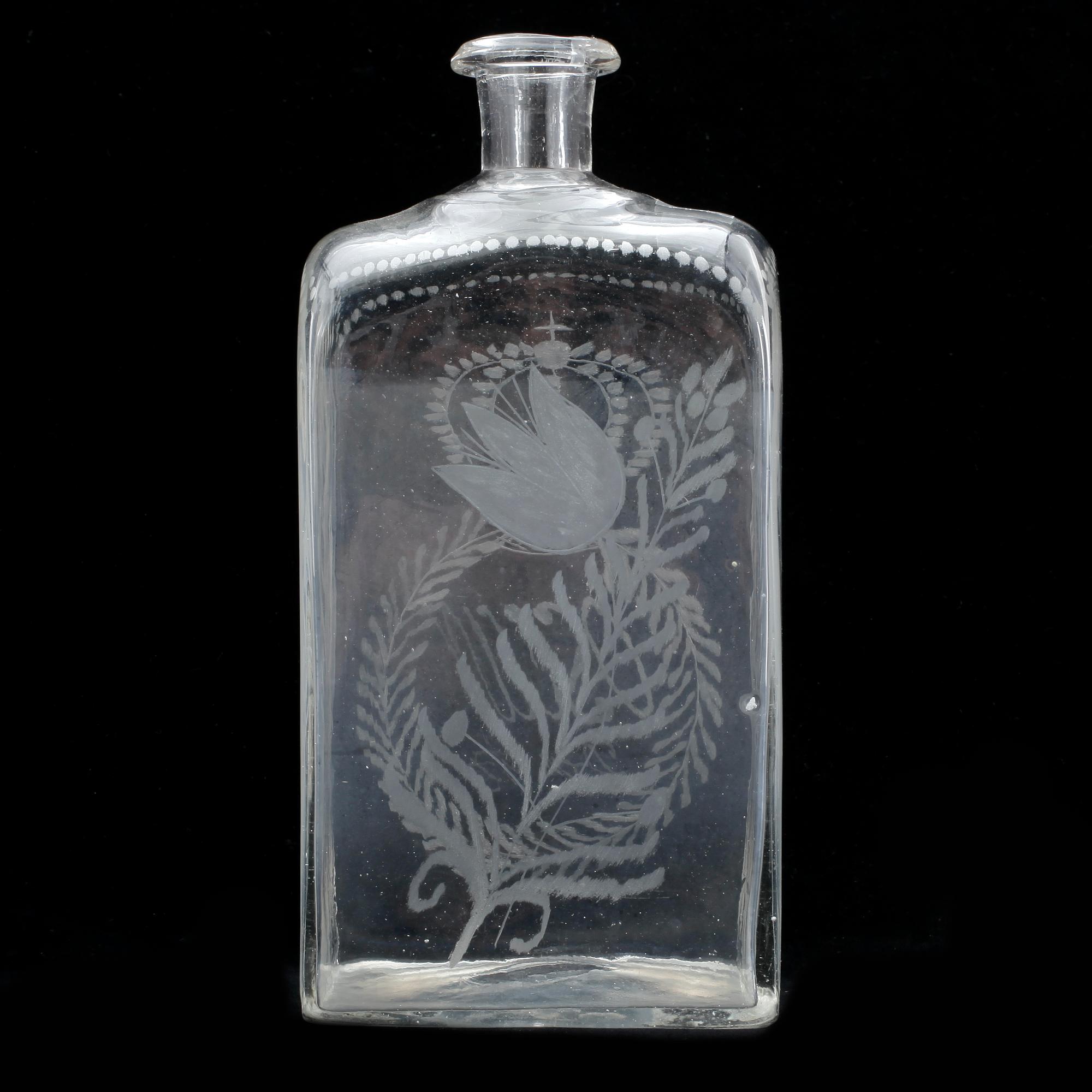 BRÄNNVINSFLASKA, glas, 1800-tal.