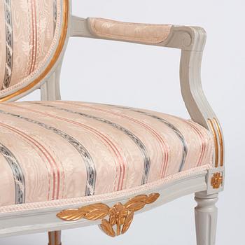 A pair of Gustavian carved armchairs, late 18th century.
