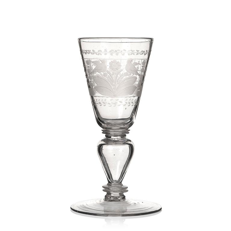 A German engraved glass goblet, 18th Century.