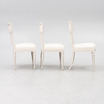 A set of three (2+1) late Gustavian chairs, Stockholm, late 18th century.