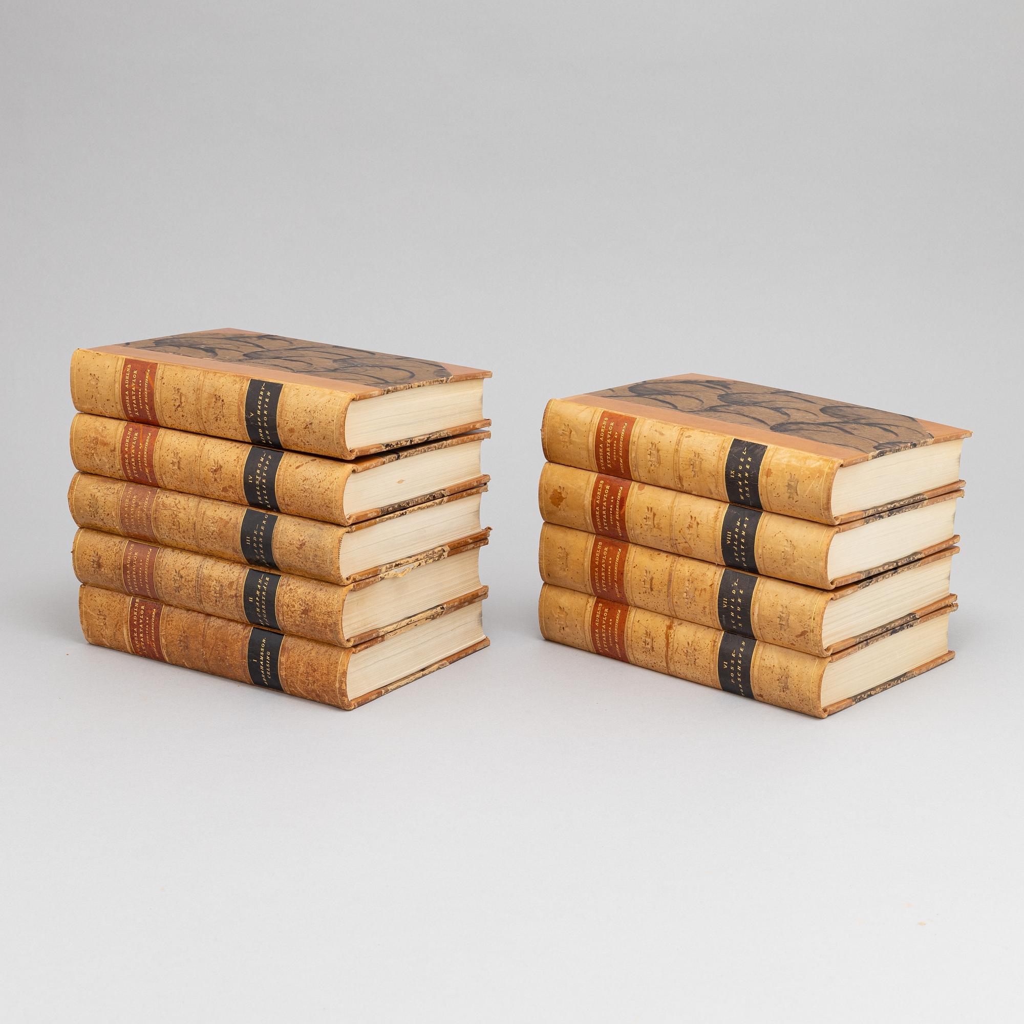 Nine volumes of Gustaf Elgenstiernas 'Den introducerade svenska adelns ättartavlor', Stockholm, 1925-36.