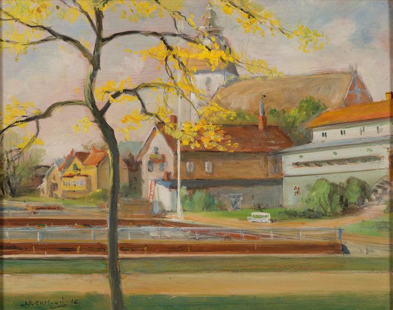 John Rafael Ekelund, öljy levylle, signeerattu ja päivätty -44.