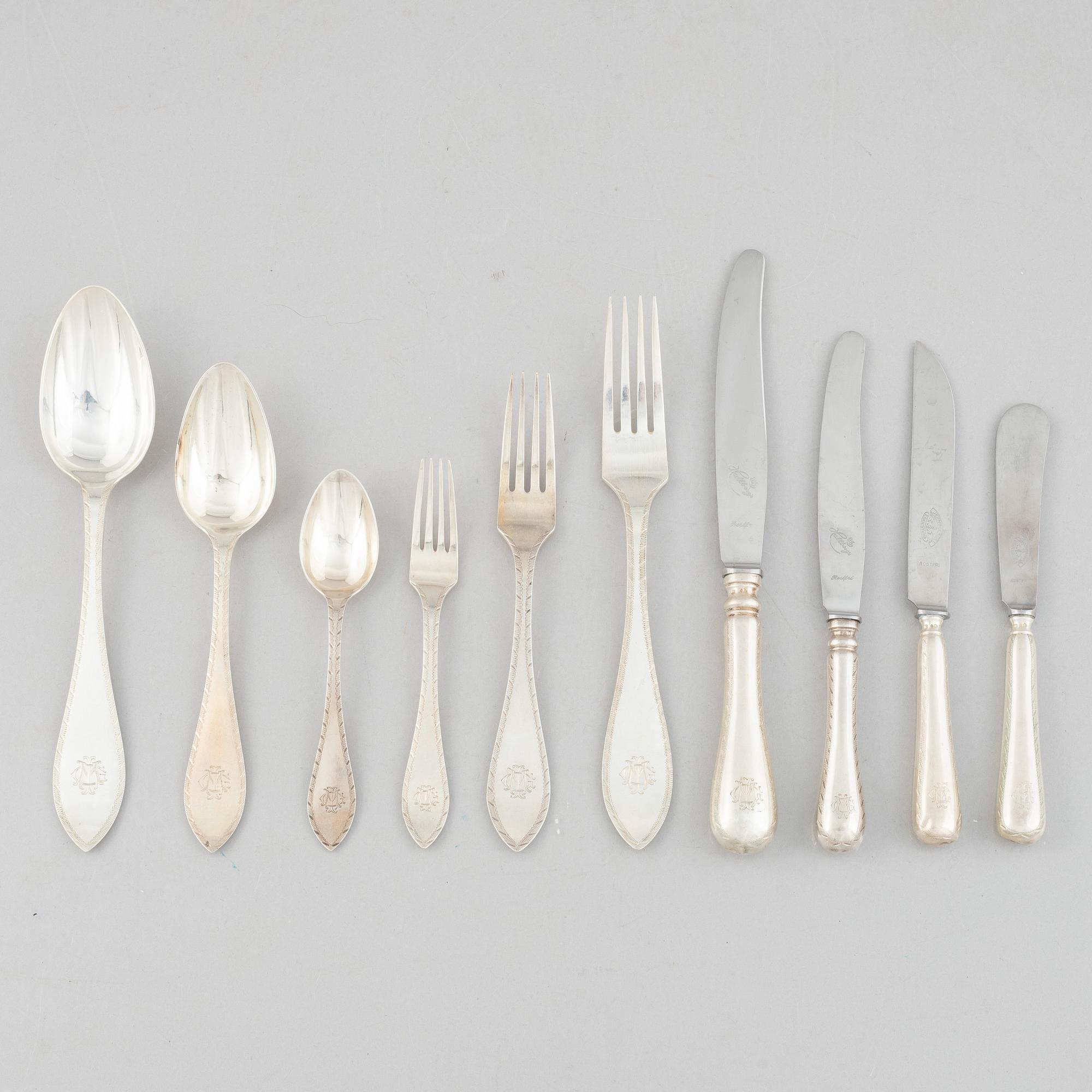 A Swedish Silver Cutlery, model "Svea", CG Hallberg, Stockholm, mostly 1933 (100 pieces).