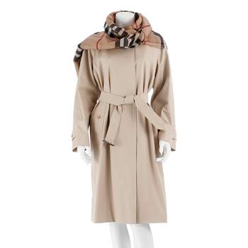 408. BURBERRY, a beige cotton blend trench coat and a shawl.