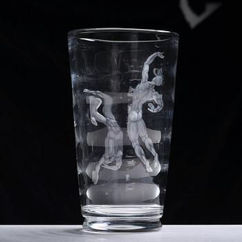 Vicke Lindstrand, an engraved "Pearl fisher" glass vase, Orrefors, Sweden 1956.