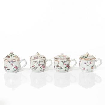 A group of 12 CHinese famille rose porcelain custard cups with covers, Qing dynasty, 18th century.